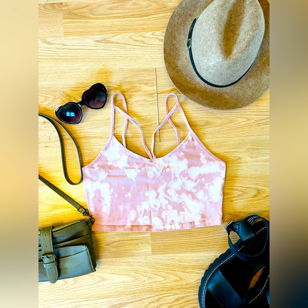 Customized AMBIANCE Top Women’s M Med Crop Top Pink Bleach Tie Dyed